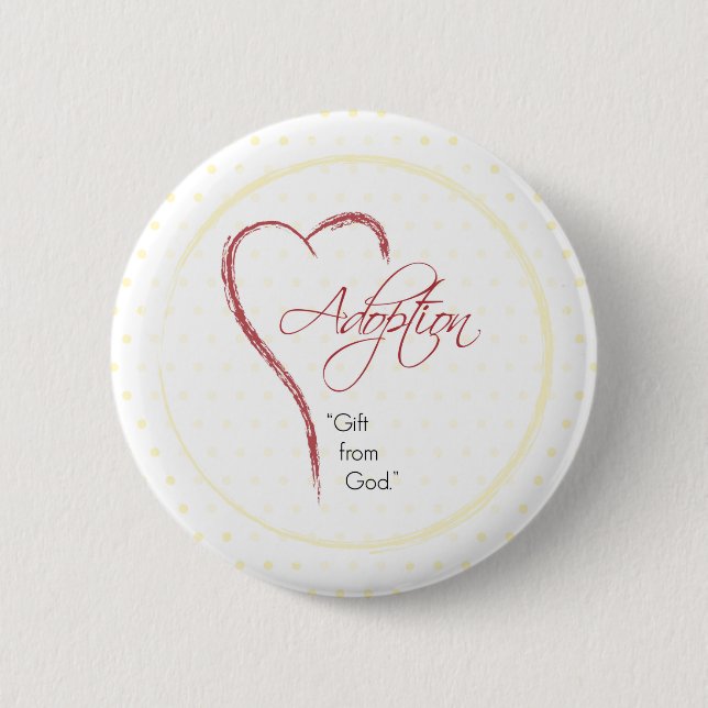 Adoption, Religiösa, Gulter med rött hjärta Knapp (Framsida)