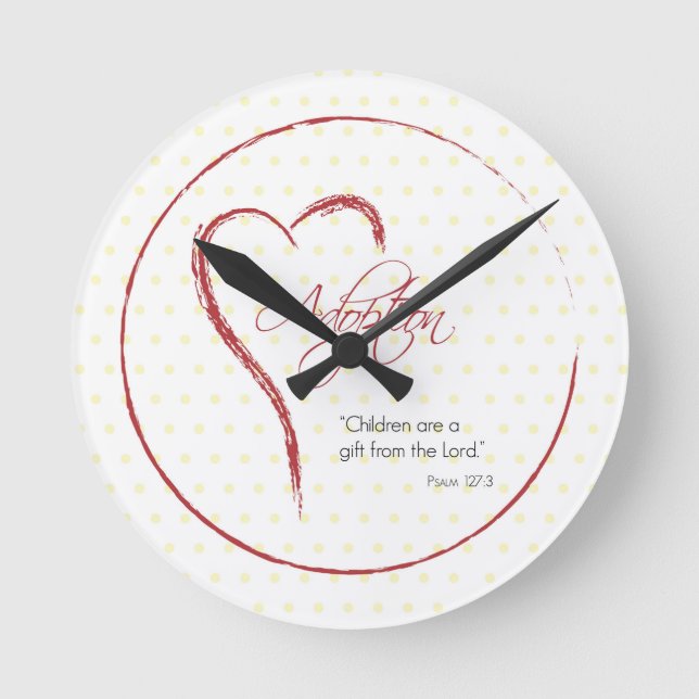 Adoption, Religiösa, Gulter med rött hjärta Rund Klocka (Framsida)