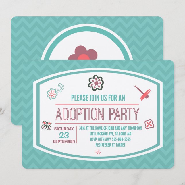 Adoption Shower Modern Rosa & Blue Butterfly Inbjudningar (Fram/baksida)