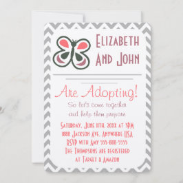 Adoption Shower Modern Rosa Chevron Butterfly Inbjudningar