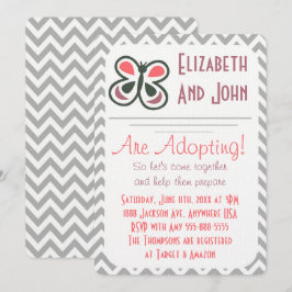 Adoption Shower Modern Rosa Chevron Butterfly Inbjudningar