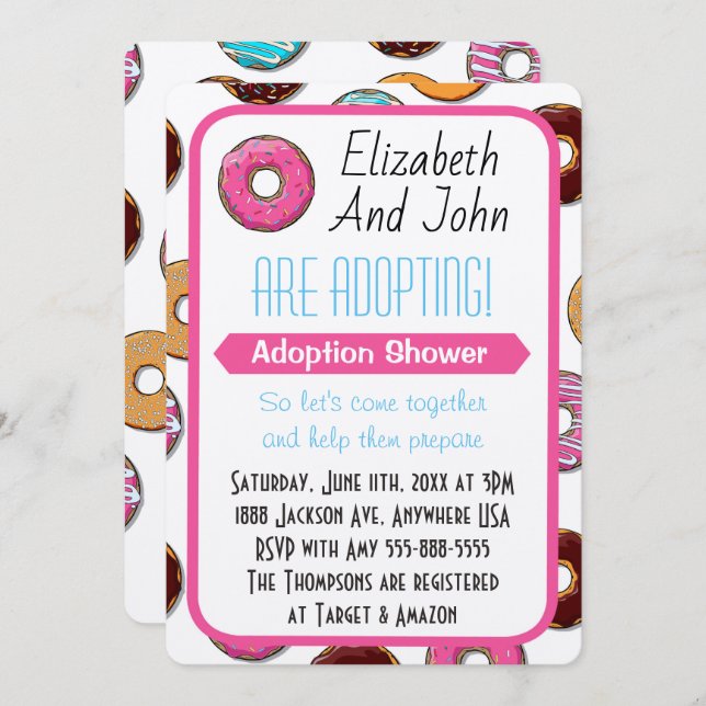 Adoption Shower Modern Rosa Donut Party Inbjudningar (Fram/baksida)