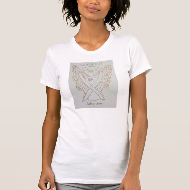 Adoption White Awareness Ribbon Angel Shirt Tee Shirt (Framsida)