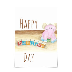 "adoptionsdagen i Lycklig" Elephant Watercolor Car Kort