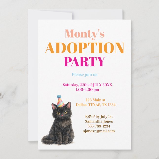 Adoptionsfest Gotcha-dagen Svart Katt Husdjur Inbjudningar (Framsida)