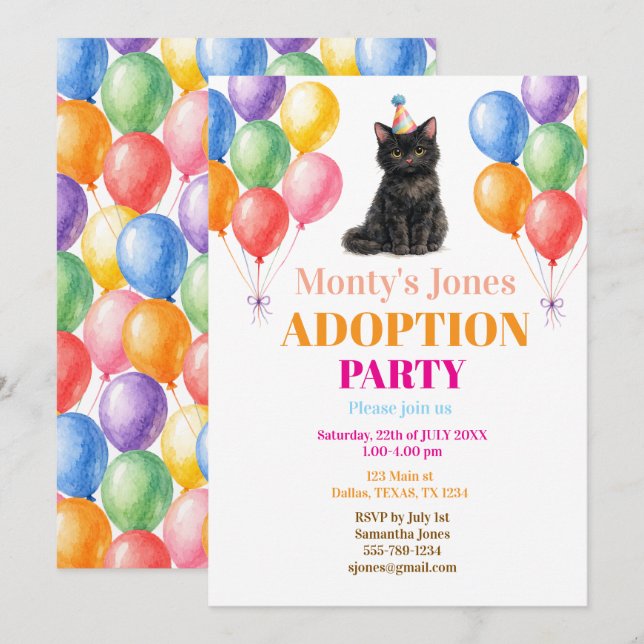 Adoptionsfest Gotcha-dagen Svart Katt Husdjur Inbjudningar (Fram/baksida)