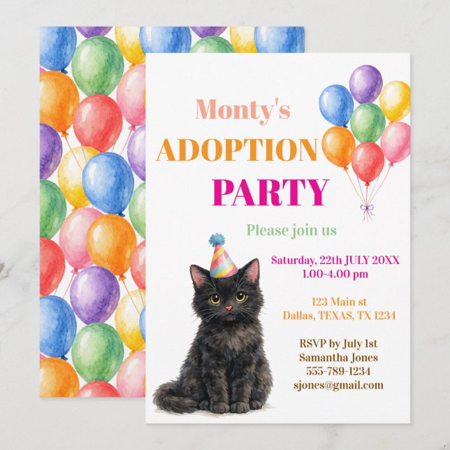 Adoptionsfest Gotcha-dagen Trefärgad katt Husdjur Inbjudningar (Fram/baksida)