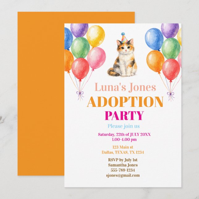 Adoptionsfest Gotcha-dagen Trikåfärgad katt Husdju Inbjudningar (Fram/baksida)