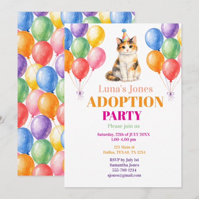 Adoptionsfest Gotcha-dagen Trikåfärgad katt Husdju Inbjudningar (Fram/baksida)