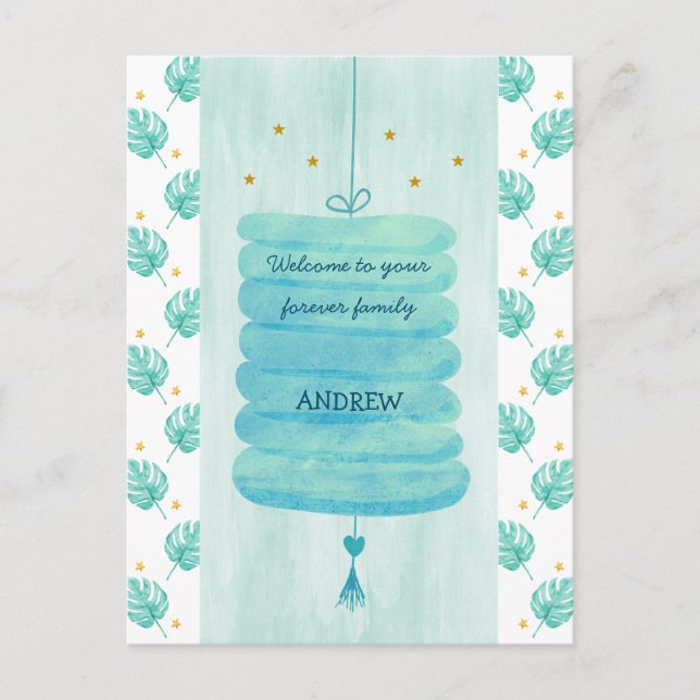 Adoptionskort Blå - En Evig Familjelampion Vykort (Framsida)