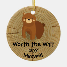 Adoptiv- - skräddarsy brun björnadoptiongåva julgransprydnad keramik