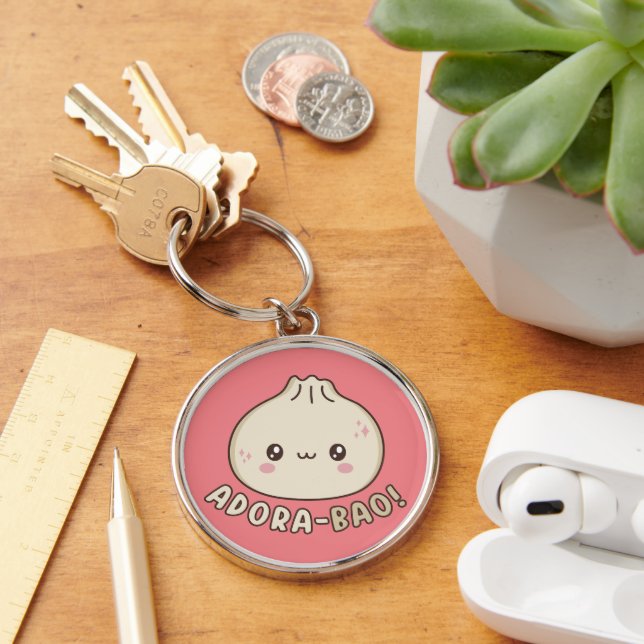 Adora-Bao Cute Kawaii Bao Dumpling Pun Älskare Rund Silverfärgad Nyckelring (Skrivbord)