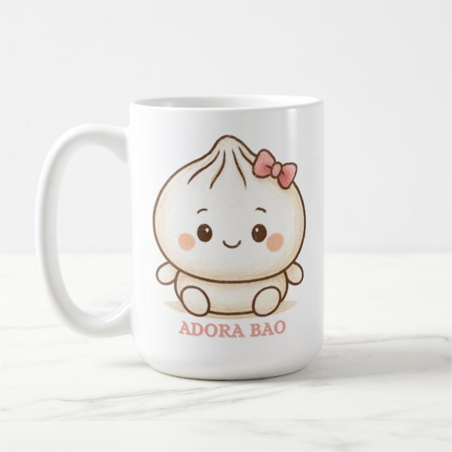 Adora Bao | Söt Rosa Bao-bulle-illustration  Kaffemugg (Vänster)