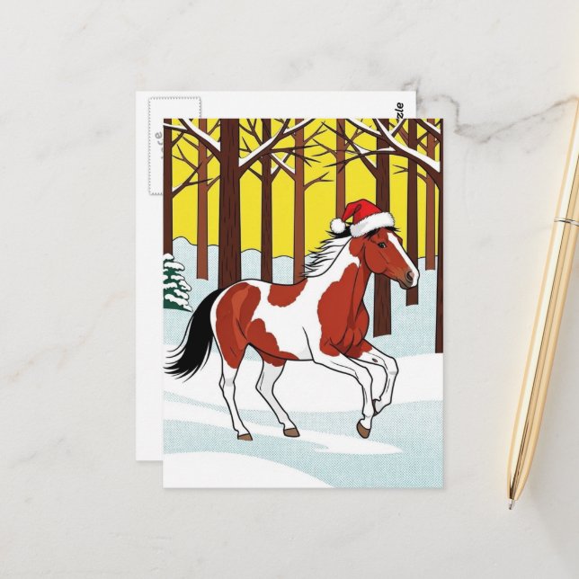 Adorable and Cute Christmas Cartoon Paint Horse Vykort (Fram/Back In Situ)
