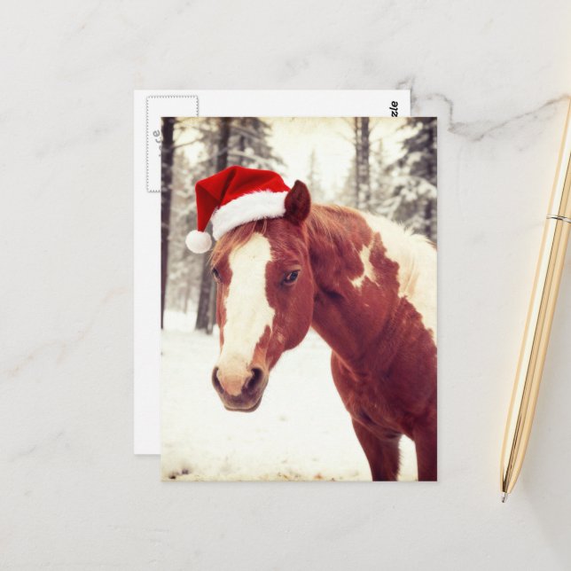 Adorable and Cute Christmas Paint Horse Vykort (Fram/Back In Situ)