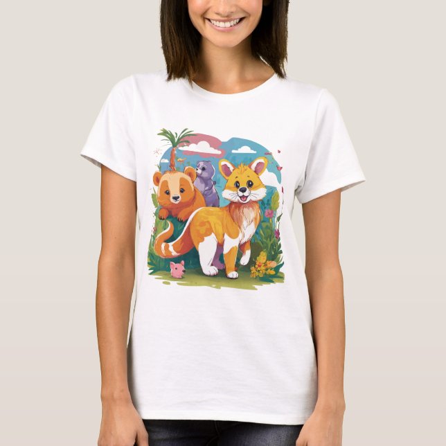 Adorable Animal Parade – Kids’ Playful T-Shirt Des (Framsida)