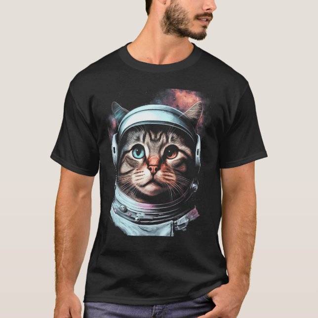 Adorable Astronaut Cat Kitty Illustration T Shirt (Framsida)