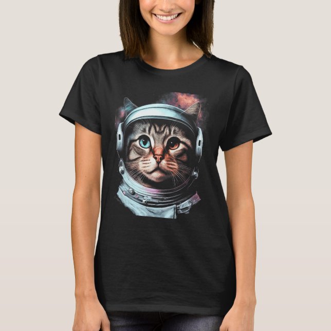 Adorable Astronaut Cat Kitty Illustration T Shirt (Framsida)