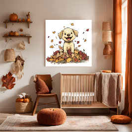 Adorable Autumn Puppy Playing Poster