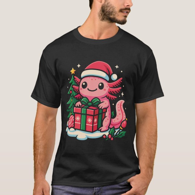 Adorable Axolotl Wearing a Santa Hat Holding a Chr T Shirt (Framsida)