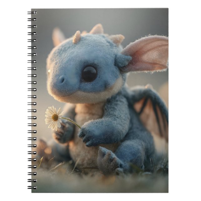 Adorable Baby Blue Dragon Holding a Daisy  Anteckningsbok (Framsidan)