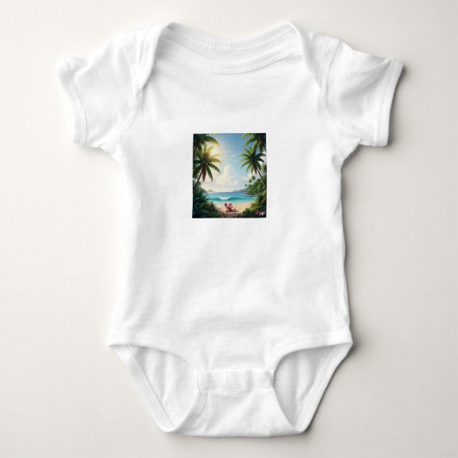 Adorable Baby Bodysuit – Elephant & Palm Trees T Shirt (Framsida)