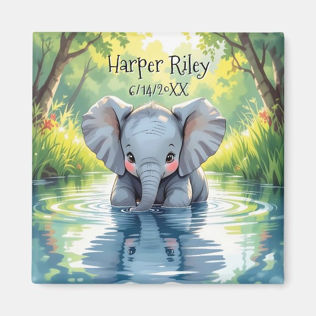 Adorable Baby Elephant and Reflection Personalized Magnet (Framsidan)