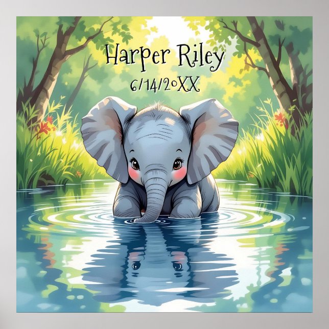 Adorable Baby Elephant and Reflection Personalized Poster (Framsidan)