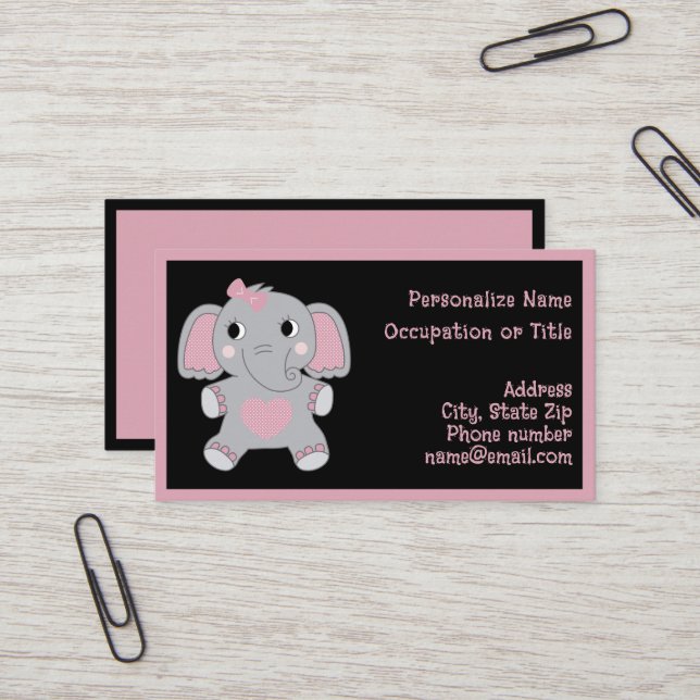 Adorable Baby Elephant Pink Black Child Focused  Visitkort (Fram/Back In Situ)