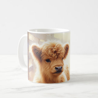Adorable Baby Highland Cow In Flower Field Kaffemugg