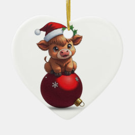 adorable baby highland cow sitting julgransprydnad keramik