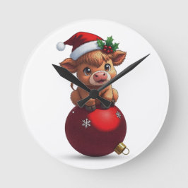 adorable baby highland cow sitting rund klocka