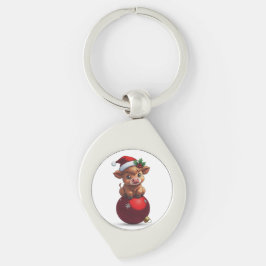 adorable baby highland cow sitting swirl silverfärgad nyckelring