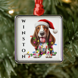 ADORABLE BASSETT HOUND HUND MED CHRISTMAS LJUS JULGRANSPRYDNAD METALL