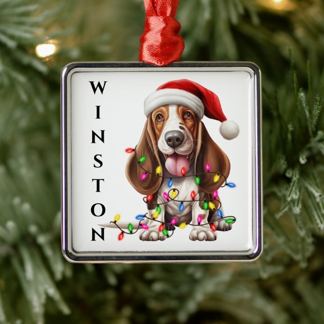 ADORABLE BASSETT HOUND HUND MED CHRISTMAS LJUS JULGRANSPRYDNAD METALL (Träd)