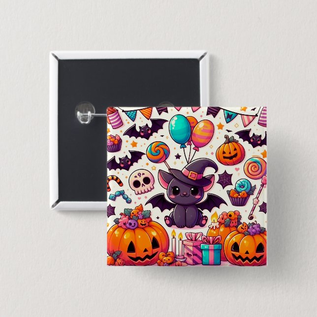 Adorable bat kawaii halloween knapp (Framsida & baksida)