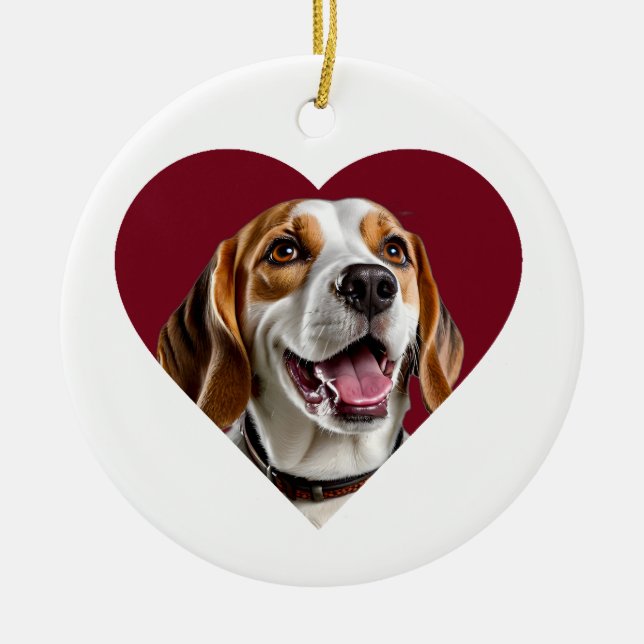 Adorable Beagle in Heart Shape Design Julgransprydnad Keramik (Framsidan)