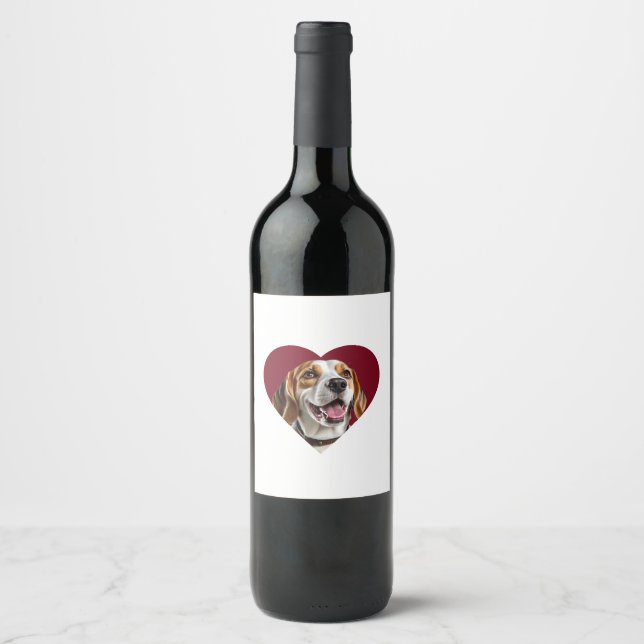 Adorable Beagle in Heart Shape Design Vinflaska Etikett (Framsida)