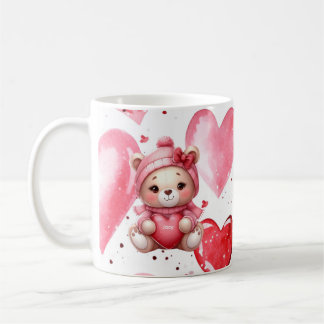 Adorable Bear Holding Hearts Valentines  Kaffemugg