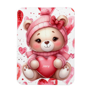 Adorable Bear Holding Hearts Valentines  Magnet