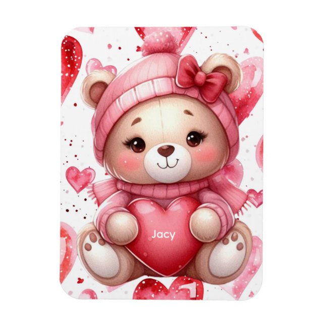 Adorable Bear Holding Hearts Valentines  Magnet (Vertikal)