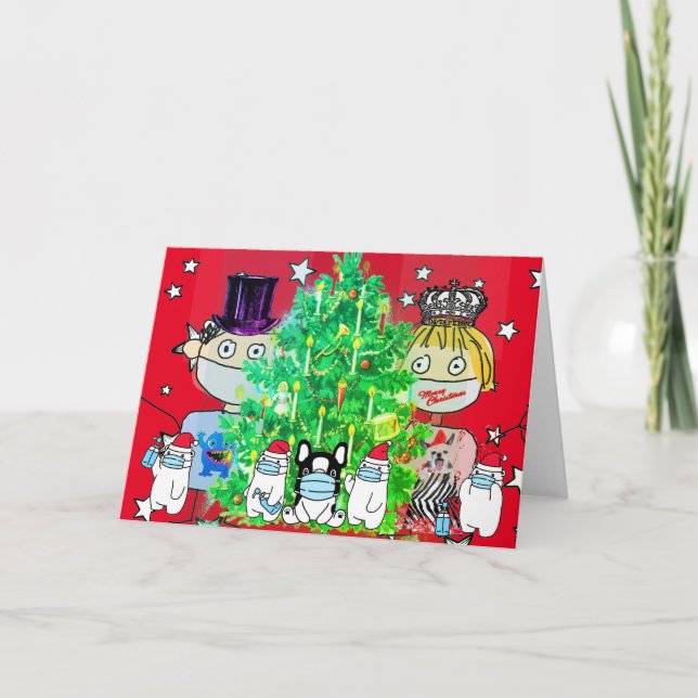 ADORABLE BEARS VARNING MASKS CHRISTMAS Card Kort (Framsida)