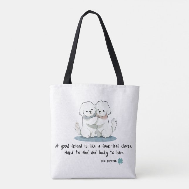 Adorable Bichon Friends with a Quote Tygkasse (Baksida)