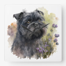 ADORABLE BLACK AFFENPINSCHER HUND with FLOWERS