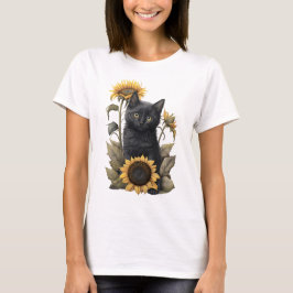 ADORABLE BLACK BOMBAY KITTEN with SUNFLOWERS T Shirt