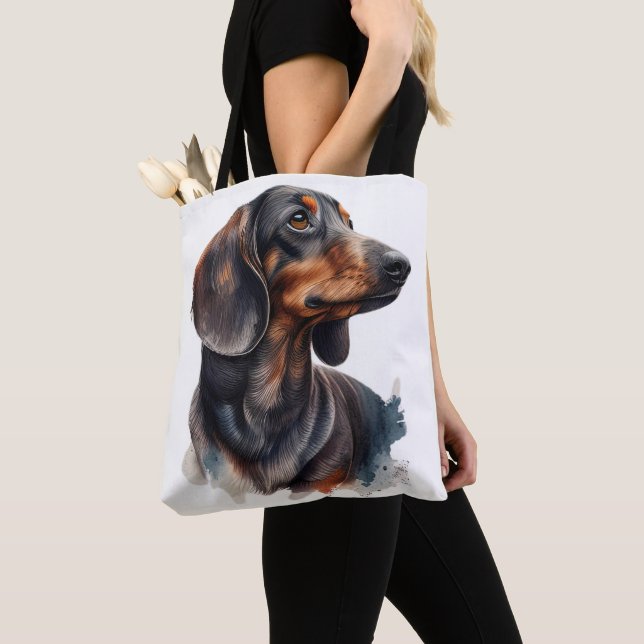 ADORABLE BLACK & BROWN DACHSHUND PUPPY HUND TYGKASSE (Närbild)
