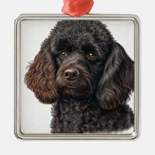 ADORABLE BLACK FRANSK PUDEL PUPPY HUND JULGRANSPRYDNAD METALL