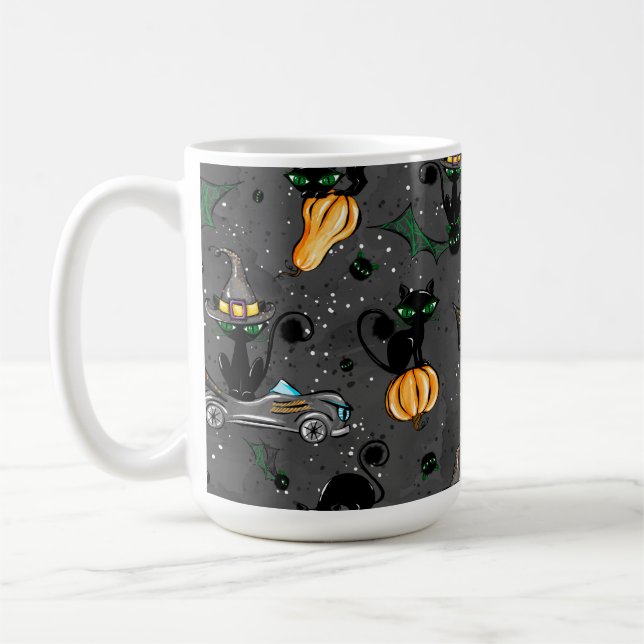 ADORABLE BLACK HALLOWEEN KITTEN MED GRÖNT ÖGA KAFFEMUGG (Vänster)
