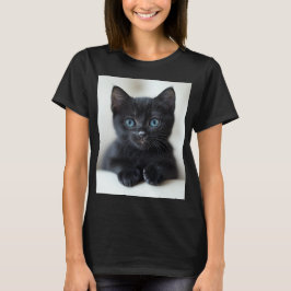 Adorable Black Kitten with Striking Blue Eyes Port T Shirt