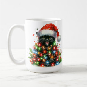 ADORABLE BLACK KITTEN WRAPPORTERADE I CHRISTMAS LJ KAFFEMUGG